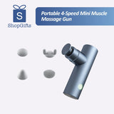 Metallic Blue Elite Ultra-Portable Percussion Massager with four interchangeable heads on a wooden surface_Premium door gift_corporate gift