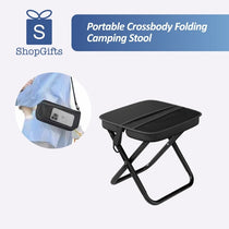 Black Ultra-Light Crossbody Folding Outdoor Stool with mesh pocket and adjustable shoulder strap for camping and fishing_customised corporate gifts singapore