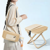 Beige Ultra-Light Crossbody Folding Outdoor Stool with mesh pocket and adjustable shoulder strap for camping and fishing_customised corporate gifts singapore