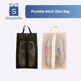 Black and white Breathable Mesh Travel Shoe Organizers with sneakers inside_customised corporate gifts singapore