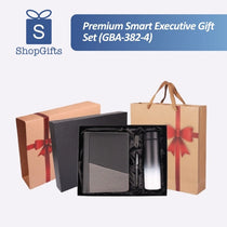 Premium Smart Executive Gift Set with LED flask, leather notebook, USB drive, and pen in a luxury black box_corporate gift set