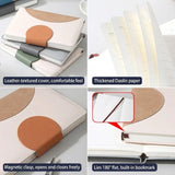 Three Minimalist Two-Tone Premium Business Journals in blue and grey shades with circular magnetic clasps_ corporate gift