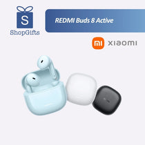 REDMI Buds 8 Active Wireless Earbuds (M2537E1) in blue, white, and black with charging cases.