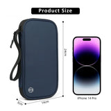 Navy Blue RFID Blocking Executive Travel Document Organizer with wrist strap on white background