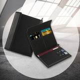 Black RFID Blocking Executive Travel Passport Organizer with card slots and SIM card storage on a minimalist background_customised corporate gifts singapore