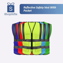Neon Yellow High-Visibility Reflective Safety Vest with 4 utility pockets and silver reflective strips- corporate gift