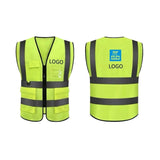 Neon Yellow High-Visibility Reflective Safety Vest with 4 utility pockets and silver reflective strips- corporate gift