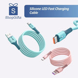 Teal Premium Silicone LED Fast Charging Cable coiled neatly with glow indicator. Gift shop