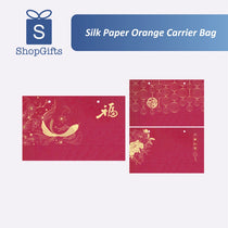 Red silk paper carrier bags with gold designs on a white background, featuring the ShopGifts logo.