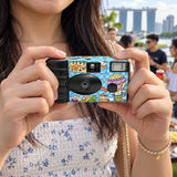 Single-Use Disposable Film Camera - 12 Exposures with blue cartoon artwork and black body for events_Custom Corporate Gifts