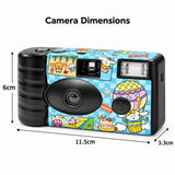 Single-Use Disposable Film Camera - 12 Exposures with blue cartoon artwork and black body for events_Custom Corporate Gifts