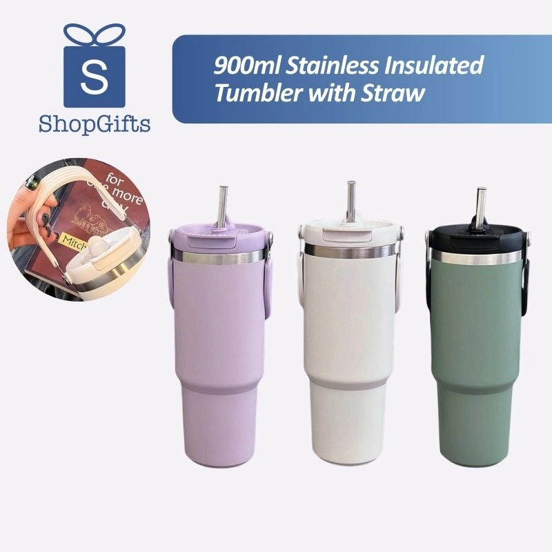 StainlessInsulatedTumblerwithStraw900ml_ with 316 stainless steel straw and ergonomic handle