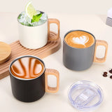 Stainless Steel Coffee Mug with Wood Handle & Lid_Corporate Gifts Supplier Singapoore