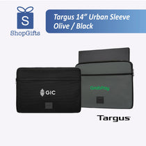 Targus 14-inch laptop sleeve in olive green and black colorway.