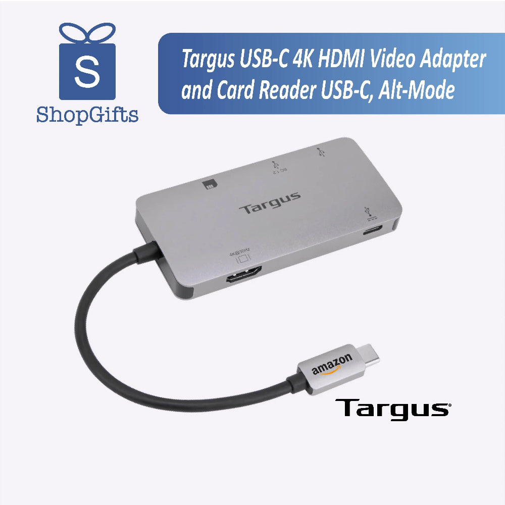 Targus USB-C 4K HDMI adapter with SD and microSD card reader ports.