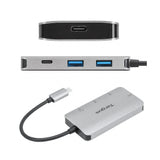 Compact USB-C hub for laptops with display, network, and charging support.