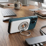 Kinetic Pro Magnetic Wireless Power Bank in silver with rotating ring stand and visible internal gears _ corporate gift