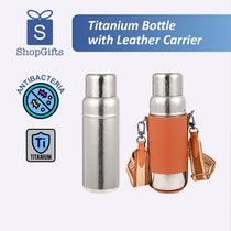 Titanium Bottle with Leather Carrier
