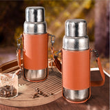 Titanium Bottle with Leather Carrier