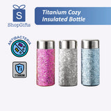 Three Titanium bottle with ShopGifts logo and antibacterial titanium features