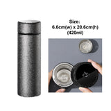 Titanium hygienic thermal bottle with size and temperature display details 