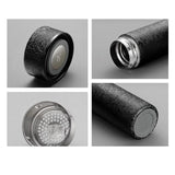 Collage of a cylindrical metal object with textured surface and visible brand logo.