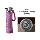 Purple fire extinguisher with size and capacity details on a white background