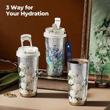 Elegant Van Gogh-inspired vacuum tumbler in pure titanium, designed for upscale corporate gifting.