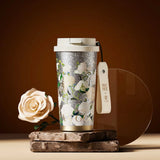 Elegant Van Gogh-inspired vacuum tumbler in pure titanium, designed for upscale corporate gifting.