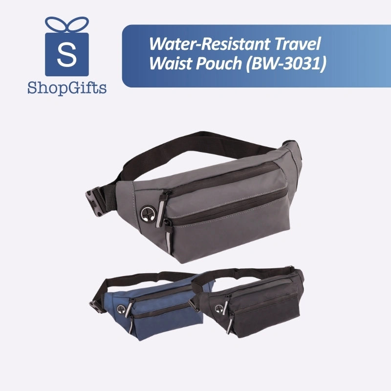 Water-Resistant Travel Waist Pouch (BW-3031) in black with streamlined front panel for commuting_custom corporate gift