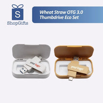 Eco-friendly wheat straw dual-interface USB 3.0 and Type-C flash drive in matching storage case_Corporate Gifts