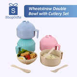 Wheatstraw Double Bowl with Cutlery Set