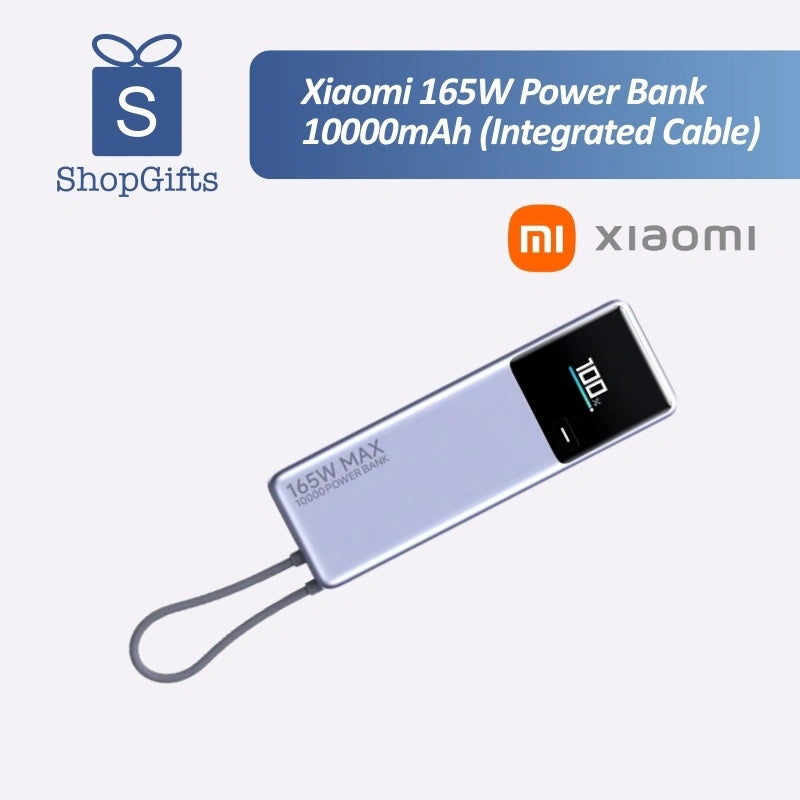 Xiaomi 165W High-Speed Power Bank in light purple with integrated USB-C cable and digital battery display_Premium Corporate Gifts