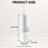 Xiaomi 200ml Cordless Water Flosser (MEO705) in white with clear ribbed tank on a bathroom counter