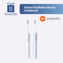 White and light blue Precision Oscillation Smart Sonic Electric Toothbrush on a minimalist bathroom counter_Premium corporate gift