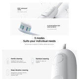 White and light blue Precision Oscillation Smart Sonic Electric Toothbrush on a minimalist bathroom counter_Premium corporate gift