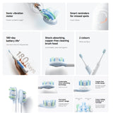 White and light blue Precision Oscillation Smart Sonic Electric Toothbrush on a minimalist bathroom counter_Premium corporate gift