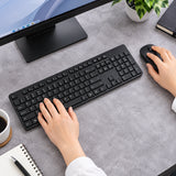 Xiaomi Wireless Keyboard Mouse Combo (WXJS01YM) in black on a tidy office desk.