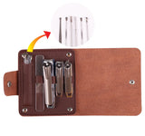 Compact 10-Piece Manicure Travel Set (YS-670) in brown PU case with neatly arranged grooming tools_corporate gifts