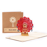 Red Ferris wheel pop-up card with brown cover