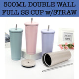 500ml double wall full ss cup with straw door gifts corporate gift