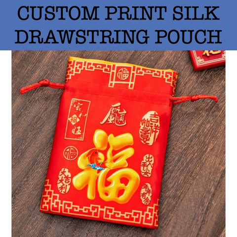 Chinese New Year Custom Print Silk Drawstring Pouch corporate gift door gifts giveaway